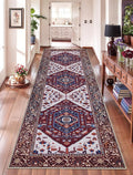 SERISSA Runner Rug for Hallways, Long Boho Rug Vintage Burgundy Navy Hallway by SERISSAHomeDecorCollection