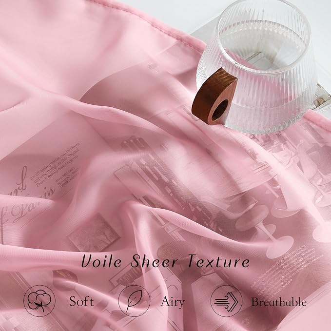 NICETOWN Soft Sheer Pink Curtains 96 inches Long - Image 4