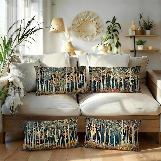 Rustic William Morris Inspired Forest Decor Pillow Covers 12x20 Set of 4 - Image 5