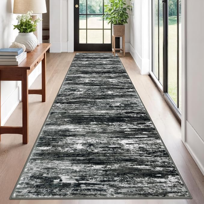 KOZYFLY Modern Abstract Washable Rug Runner 2.6x12 Hallway Rug Runner Non-Slip by KOZYFLY