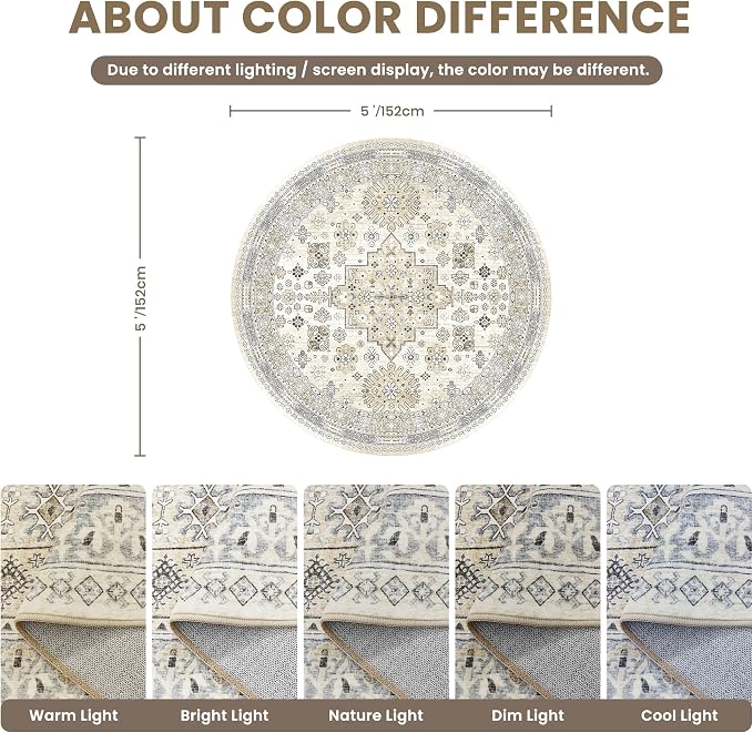 zesthome Washable Round Rug - 5ft Ultra-Thin Circle Area Rugs - Image 2