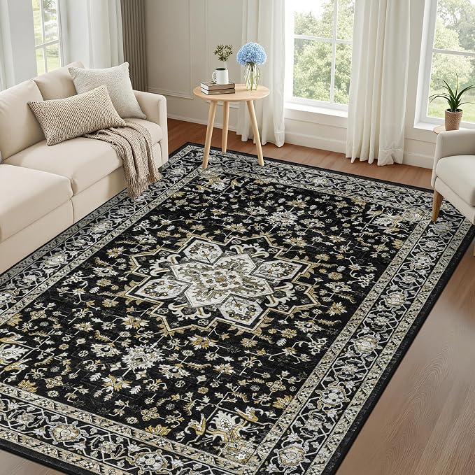 4x6 Area Rugs for Living Room: Washable Rug Soft Vintage Boho Medallion Carpet - Image 9