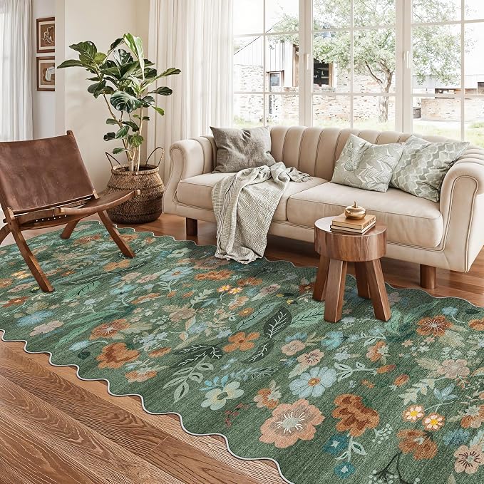 Washable 3x10 Hallway Runner Rug: Floral Scalloped Soft Runners - Image 8