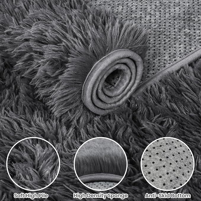 2x6 Bedside Area Rugs for Bedroom: Soft Fluffy Shag Gray Rug for Hallway - Image 5