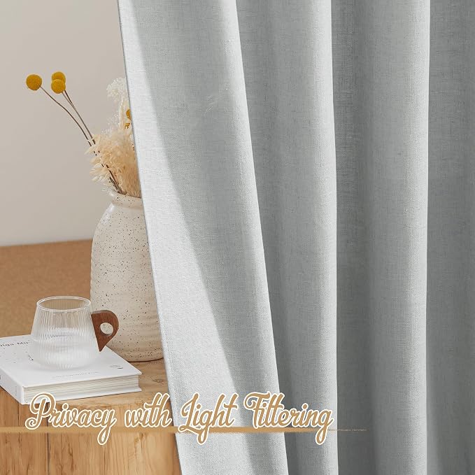 NICETOWN Light Gray Linen Sheer Curtains 108 inches Long, Rod Pocket & Back Tab - Image 5
