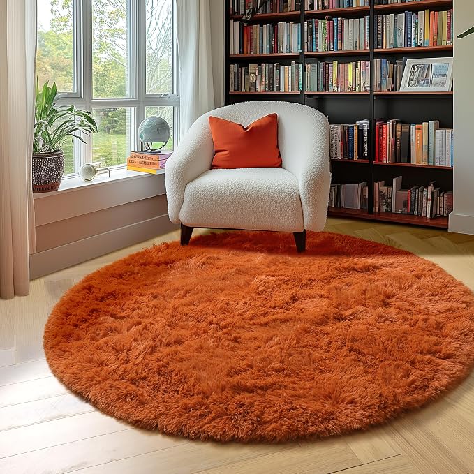 Amdrebio Burnt Orange Small Round Circle Rug 3Ft - Image 8