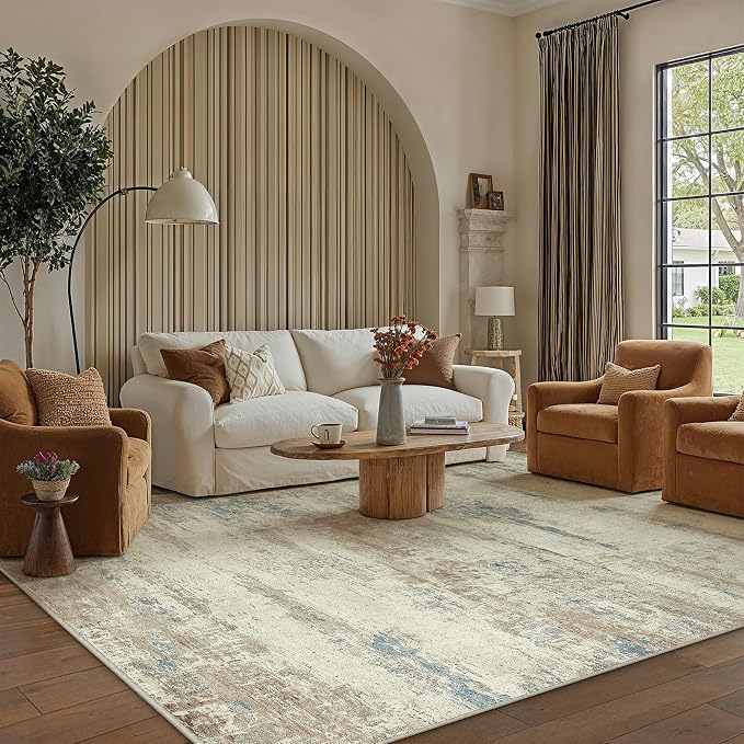 PureCozy 5x7 Area Rug Washable Beige Brown Abstract Living Room Carpet Non Slip - Image 5