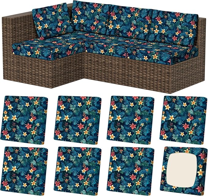 8Pcs Stretch Patio Cushion Covers, Outdoor Couch & Sofa Replacement Slipcovers by VORSHAPE
