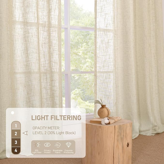 LAMIT Linen Sheer Curtains 96 Inches Long 2 Panels Set, Light Filtering - Image 5