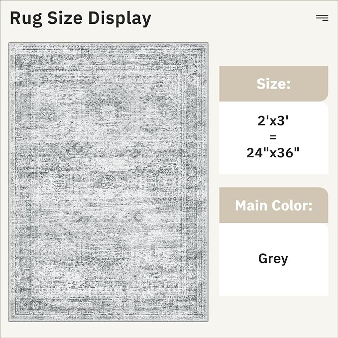 2x3 Washable Rugs for Kitchen, Powder Room Small Area Rug Non-Slip Vintage Low - Image 5