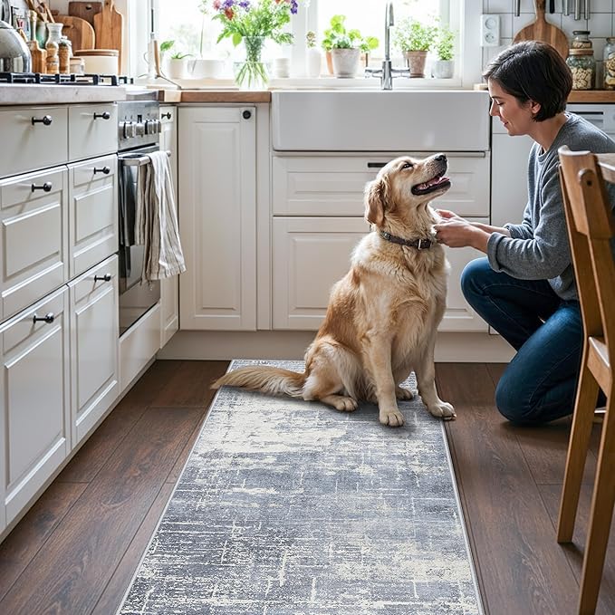 Washable 2x5 Abstract Hallway Runners: Indoor Water Resistant Kitchen Sink Rug - Image 4