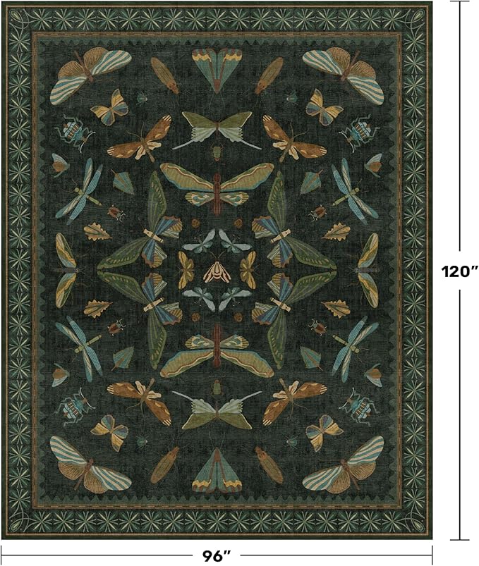 Hazo Haus Dark Green Insect Area Rugs 8x10 - Image 2