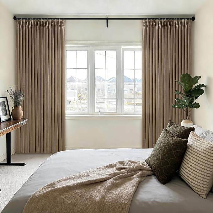 100 Inch Linen Pleated Dutch Cocoa Light Filtering Sheer Curtains | Pinch Pleat - Image 7