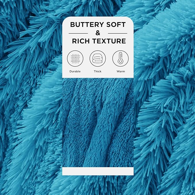 Bedsure GentleSoft Fluffy Bright Blue Blankets Queen Size - Image 3