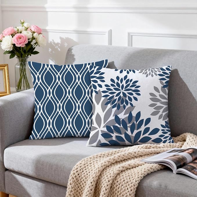 Hexagram Geometric Blue Pillow Covers 16x16 Set of 4, Decorative Outdoor Boho - Image 3