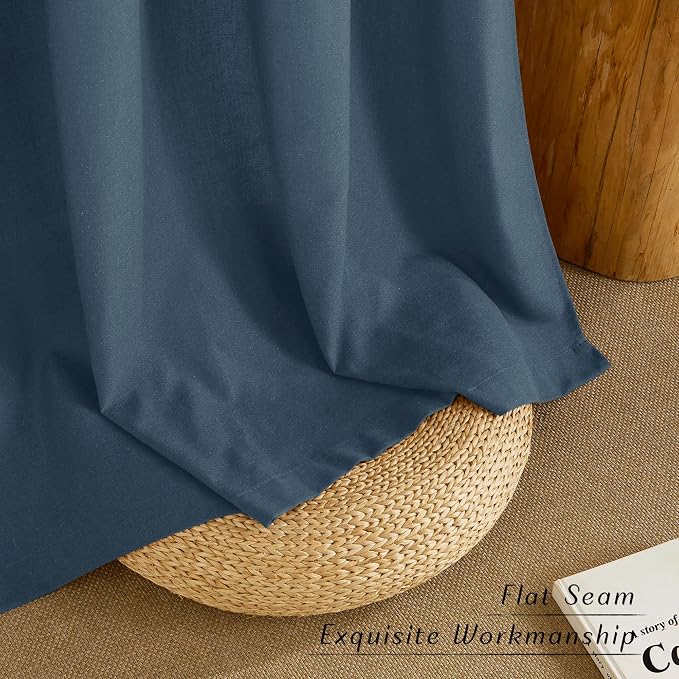 NICETOWN Semi Sheer Flax Linen Navy Blue Curtains 96 inches Long, Grommet Thick - Image 6