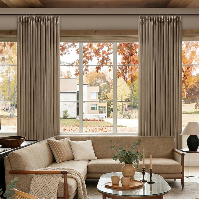 84 Inch Brown Dutch Cocoa Pleated Linen Light Filtering Curtains 2 Panels | - Image 9