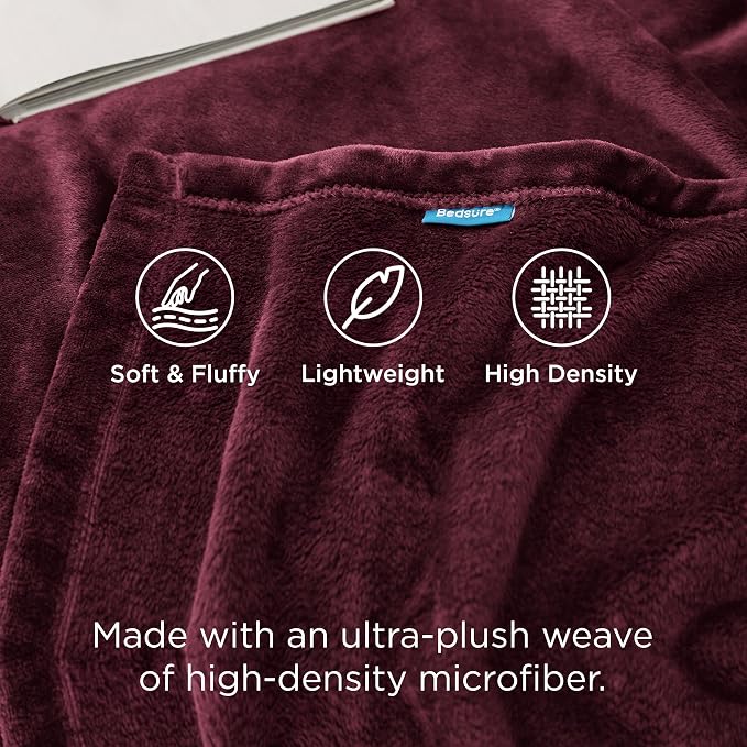 Bedsure GentleSoft Fleece Throw Blanket Burgundy Red - Image 3