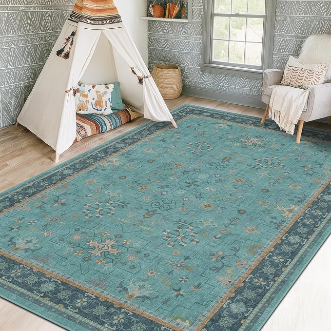5x7 Teal Rug for Living Room, Boho Turquoise Rugs for Bedroom, Modern Eclectic - Image 3