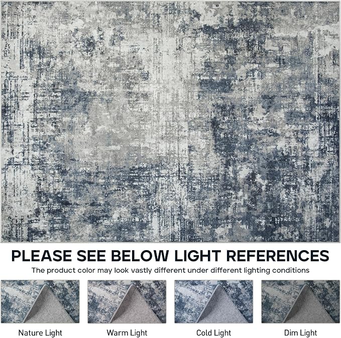 Aelenmu 10x14 Area Rugs for Living Room Dining Room Washable Blue Grey | Soft - Image 8