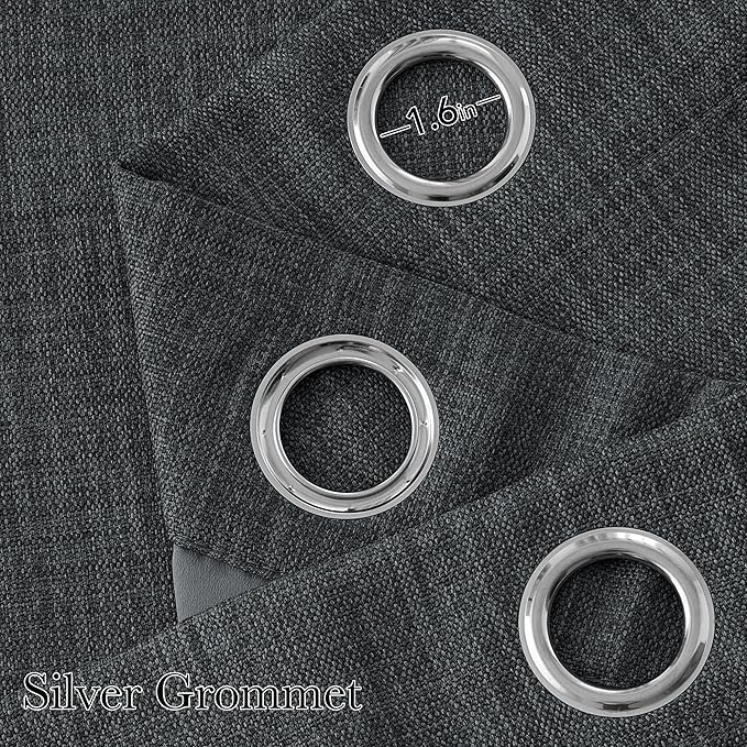 NICETOWN Short Faux Linen Charcoal Gray Blackout Curtains 63 inches Long - Image 2