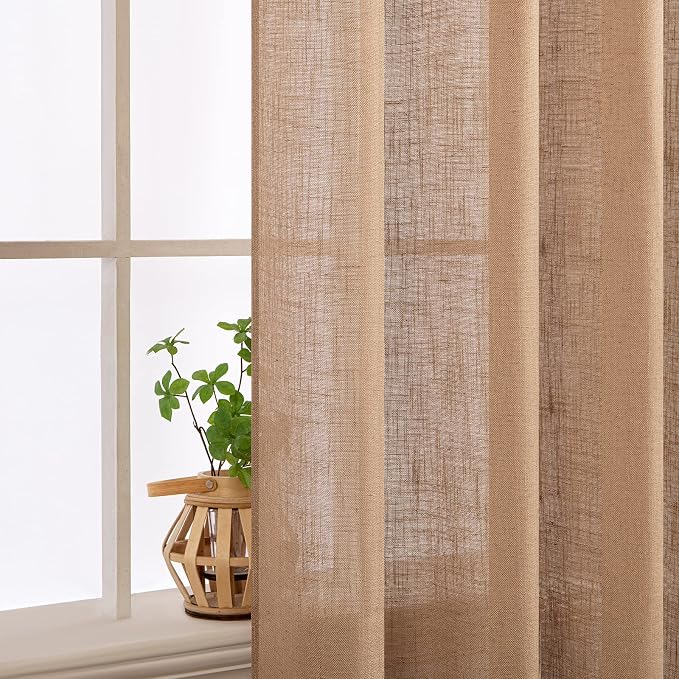 MIULEE Light Brown Linen Curtains 54 Inch Length 2 Panels - Image 5