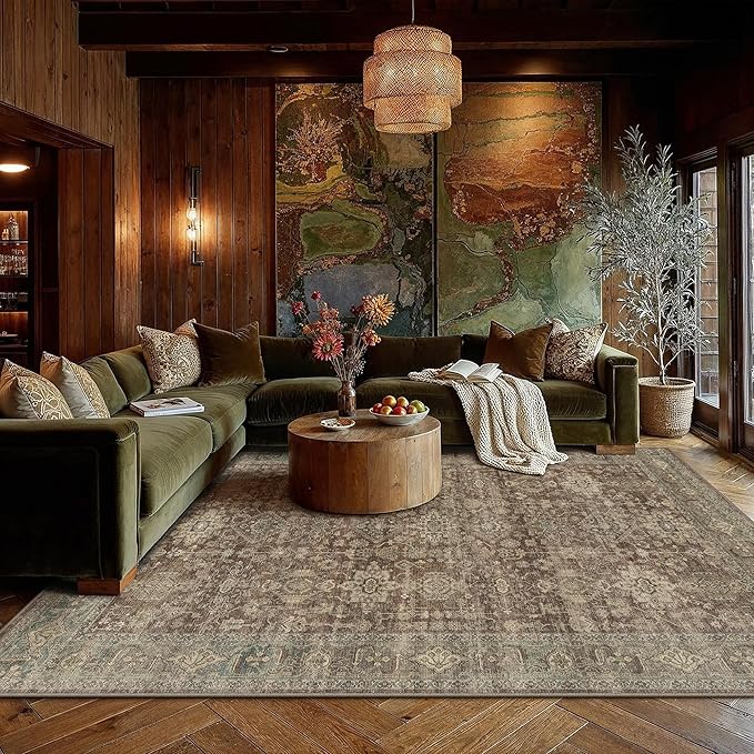 9x12 Washable Area Rug for Living Room Bedroom Vintage Rust Red Non Slip Carpet - Image 4