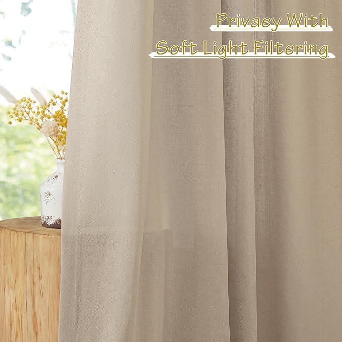 NICETOWN Thick Flax Linen Camel Curtains 108 inches Long, Pinch Pleated Linen - Image 8