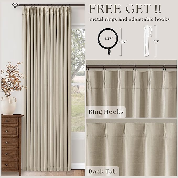 92 Inch Long Oatmeal Pleated 100% Blackout Curtains - Image 4