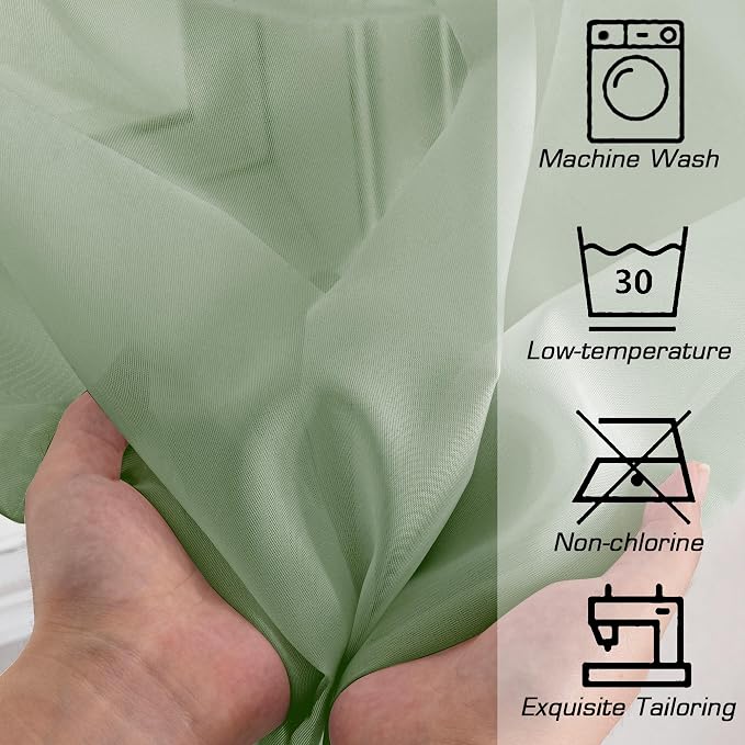 OWENIE Sheer Curtains, Sage Green Sheer Curtains 78 inch Length 2 Panels Set - Image 6