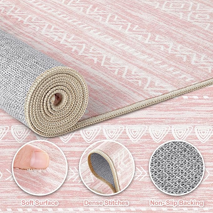 Nakagishi Pink Rugs for Bedroom Girls: 7x10 Washable Boho Large Neutral Cute - Image 3