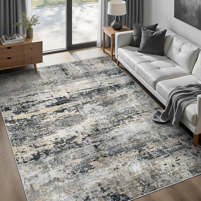 Area Rugs 6x9 for Living Room: Washable Rug Modern Abstract Neutral Soft by pmtsns