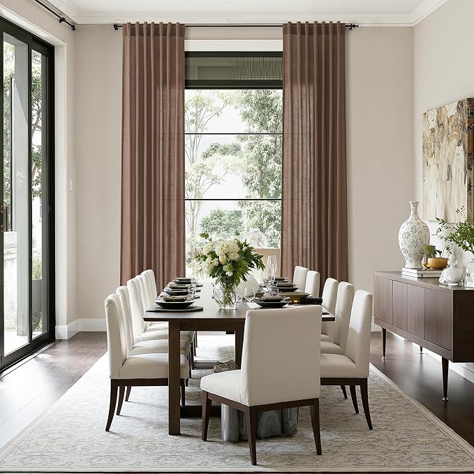 Caramel Brown Linen Curtains for Living Room 95 Inches Long Back Tab and Rod - Image 8