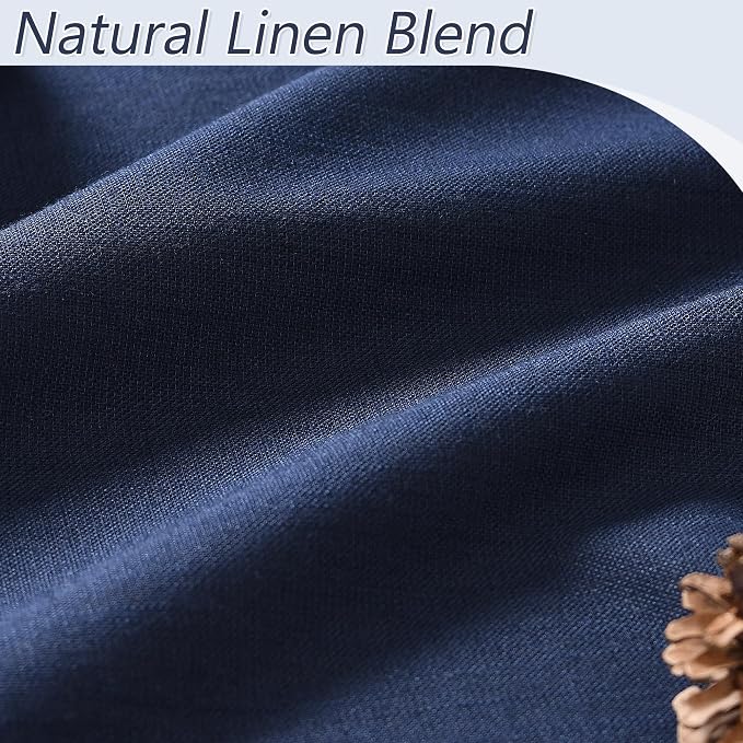 Guken Navy Blue 100% Blackout Linen Curtains 63 Inch Length 2 Panels Set - Image 3