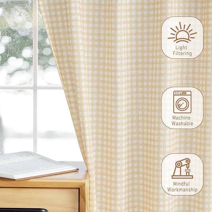 RYB HOME Kithen Curtains Rustic Plaid Cafe Tier, Classic Short Checkered Drapes - Image 6
