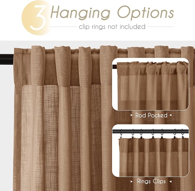 Brown Curtains for Living Room Back Tab Modern Farmhouse Semi Sheer Curtains - Image 2