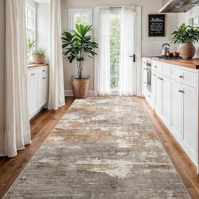 4x8 Washable Kitchen Runner Rug: Modern Abstract Wide Runners - Image 2