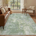 Abstract Rug 5x7 Machine Washable Area Indoor Green Low Pile Non-Slip Foldable by Soalmost