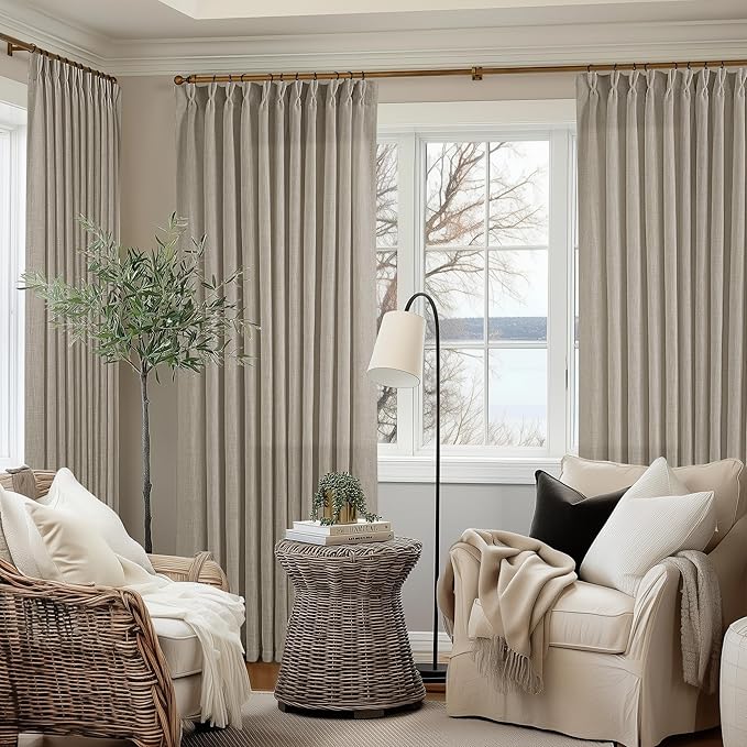 Burlywood Birch 84 Inches Long 70 Inch Wide Linen Curtains Pinch Pleated | - Image 7