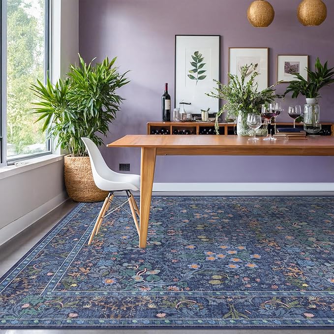 Washable Dark Blue Rug for Living Room - Image 6