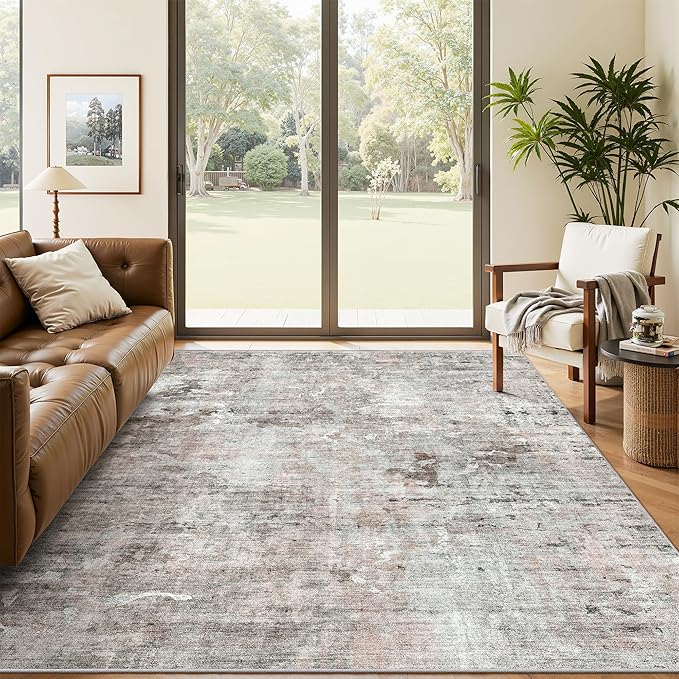 6x9 Abstract Area Rugs for Living Room 6 x 9 Washable Grey Pink Non Slip Low by Soalmost