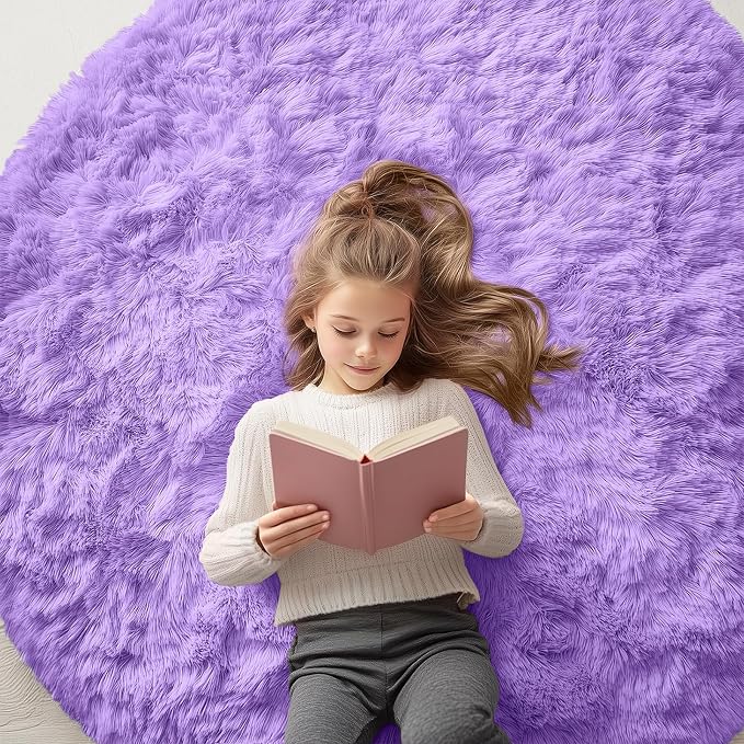 OLANLY Purple Round Rugs for Bedroom by OLANLY