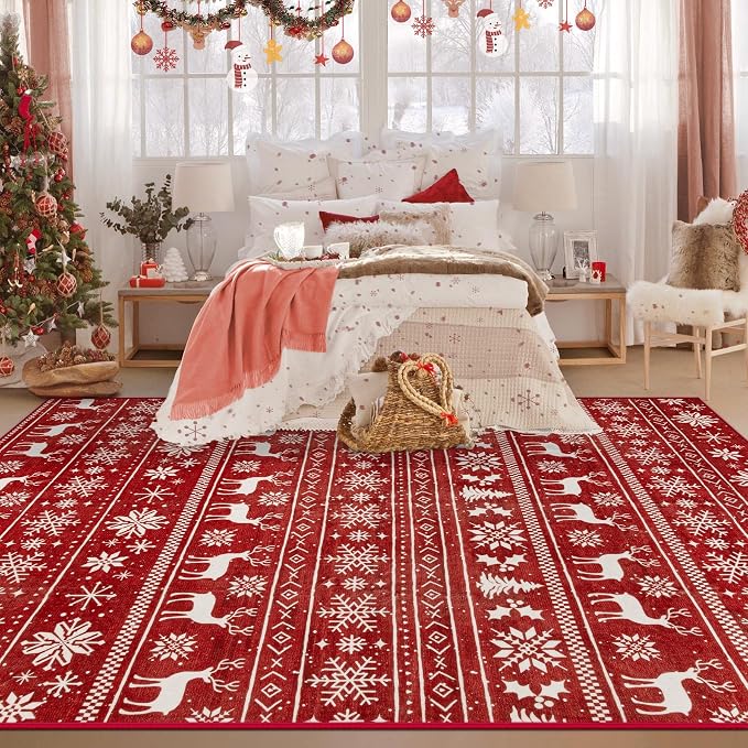Christmas Rug 6x9 Washable Rugs, Boho Christmas Tree Snowflake Rug Non-Slip - Image 2