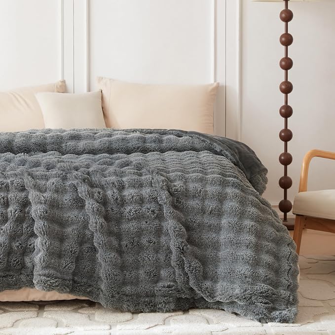 COOVA Faux Fur Throw Blanket for Couch, Cozy Soft and Fuzzy Plush Rabbit Fur - Image 4