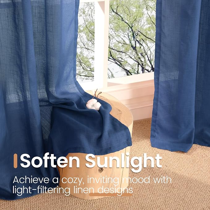 BGment Linen Navy Blue Curtains 90 Inch Length - Image 6