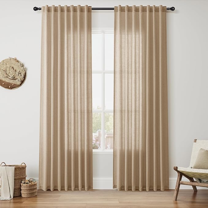Nanspring Sand Beige Linen Curtains 84 Inch Length by Nanspring