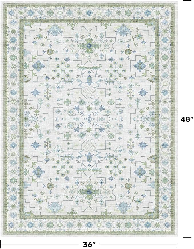 Blue and Green Washable Rugs 3x4 - Image 2