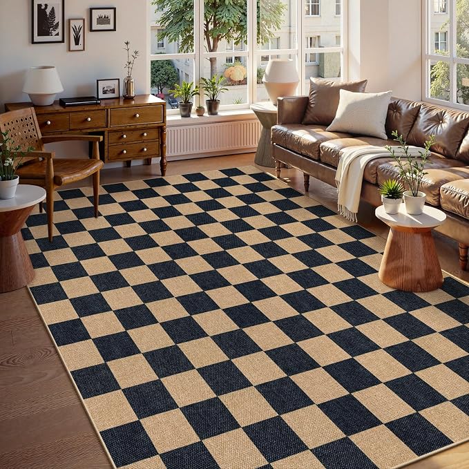 Lahome Colette Checkered Easy Jute 8x10 Rug, Washable Rugs by Lahome