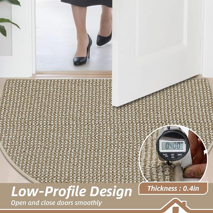 BEQHAUSE Dirt Trapper Door Mat 17" x 30" Half Circle Non Slip, Light Beige | - Image 5