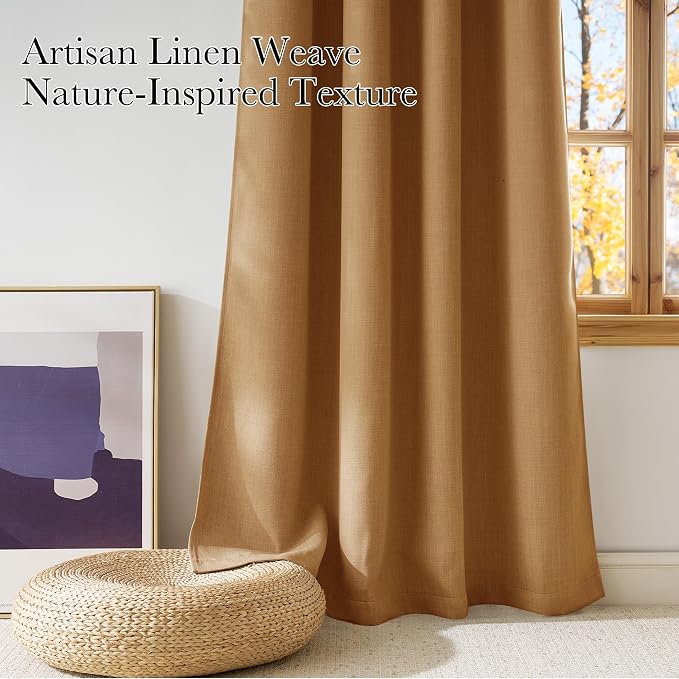 NICETOWN Faux Linen Gold Brown Blackout Curtains 84 inches Long - Image 3